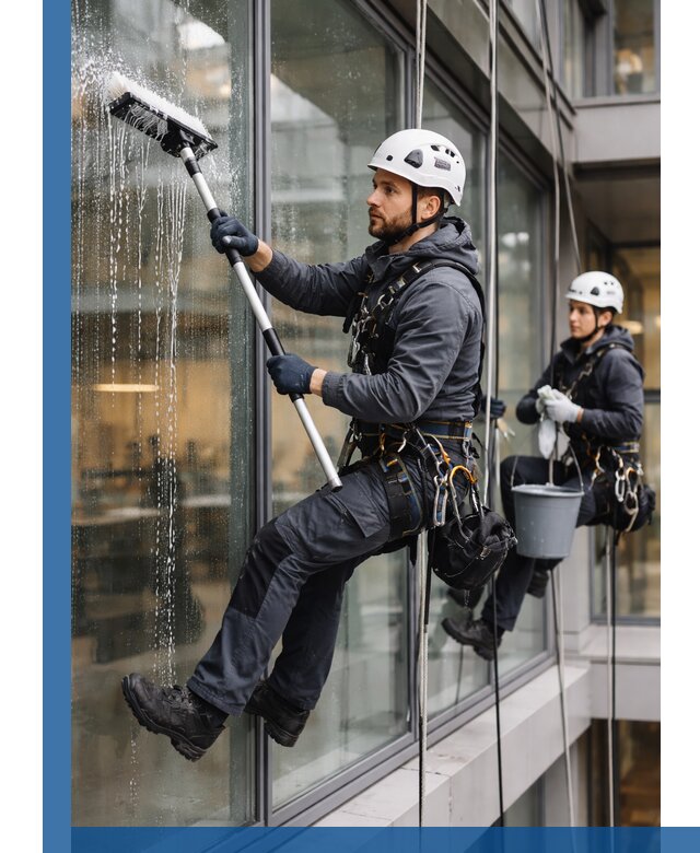 Профессиональная мойка витражей промышленными альпинистами в Ельце