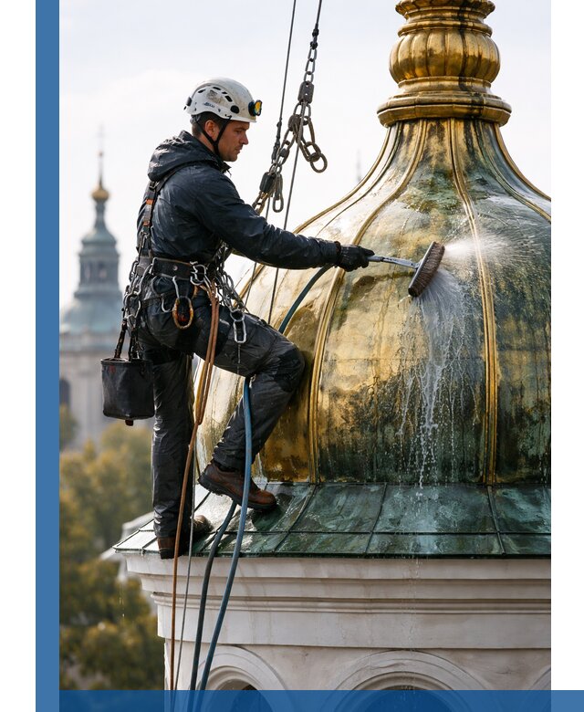 Профессиональная мойка куполов и шпилей высотными альпинистами в Ельце