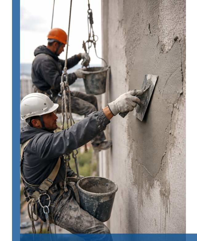 Штукатурка фасада на высоте в Ельце профессиональные работы