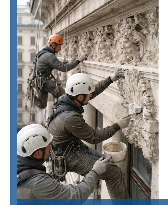 Реставрация фасадной лепнины с высотными работами в Ельце