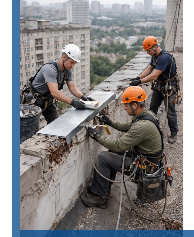 Ремонт парапета на кровле в Ельце, высотные работы с гарантией