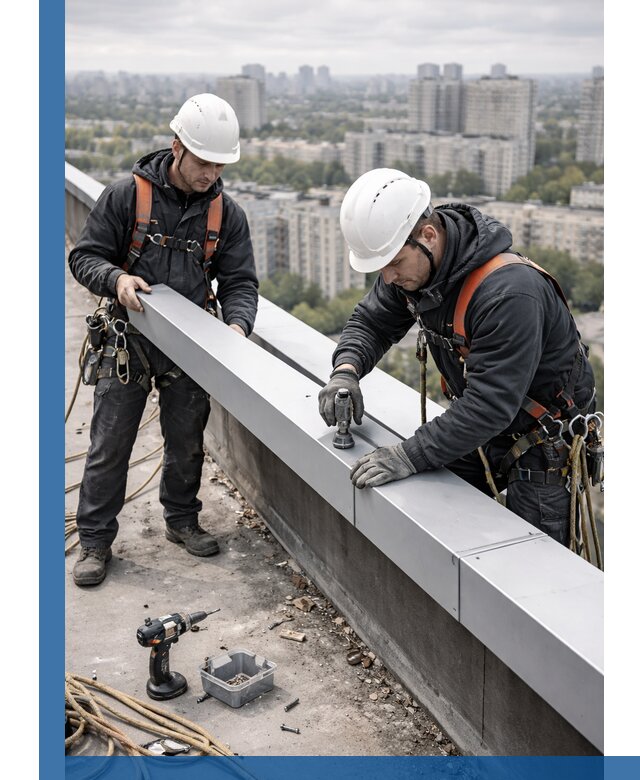 Монтаж парапетных крышек и ограждений кровли в Ельце