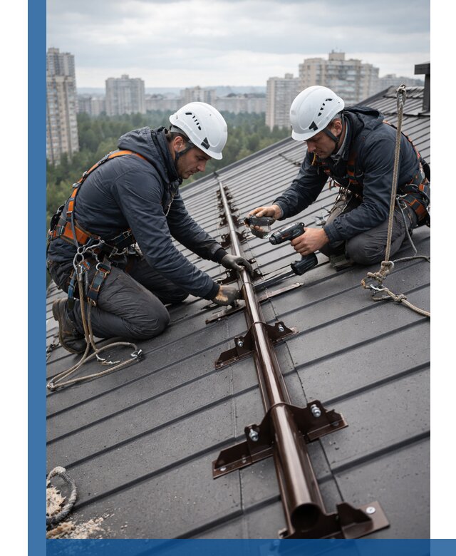 Монтаж снегозадержателей на кровле зданий в Ельце под ключ