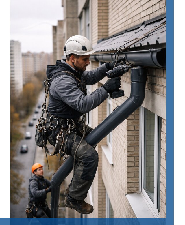 Монтаж водосточной системы на здании в Ельце от 5134 р. | ВЫСОТНИК-Елц