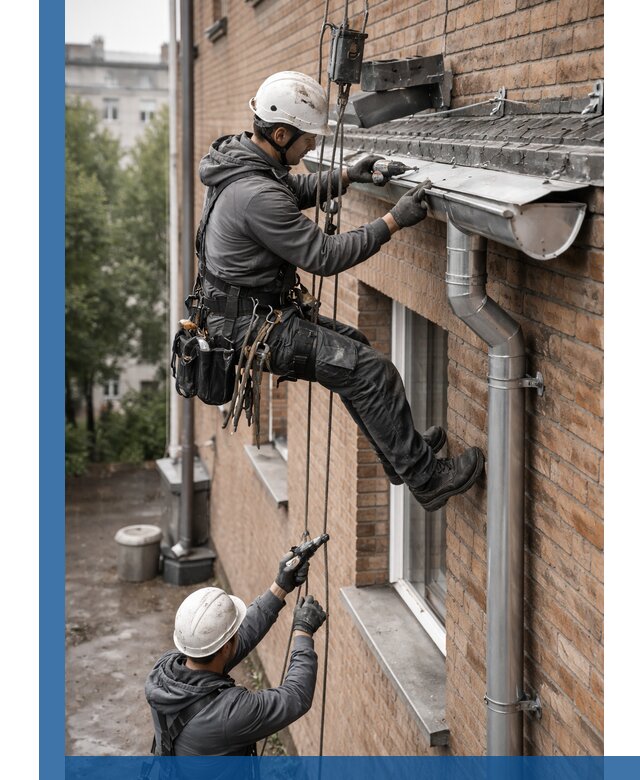 Монтаж водосточной системы на здании в Ельце под ключ