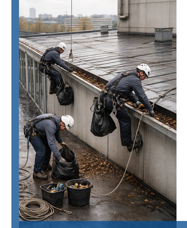 Очистка кровли по периметру в Ельце силами промышленных альпинистов