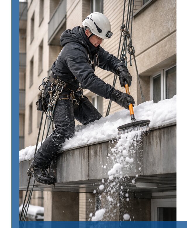 Очистка козырьков от снега в Ельце круглогодично безопасно