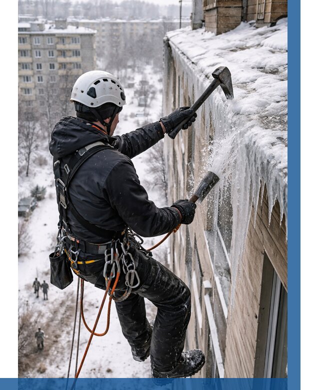 Сбивание сосулек с крыши в Ельце по цене от 4621 р. | ВЫСОТНИК-Елц