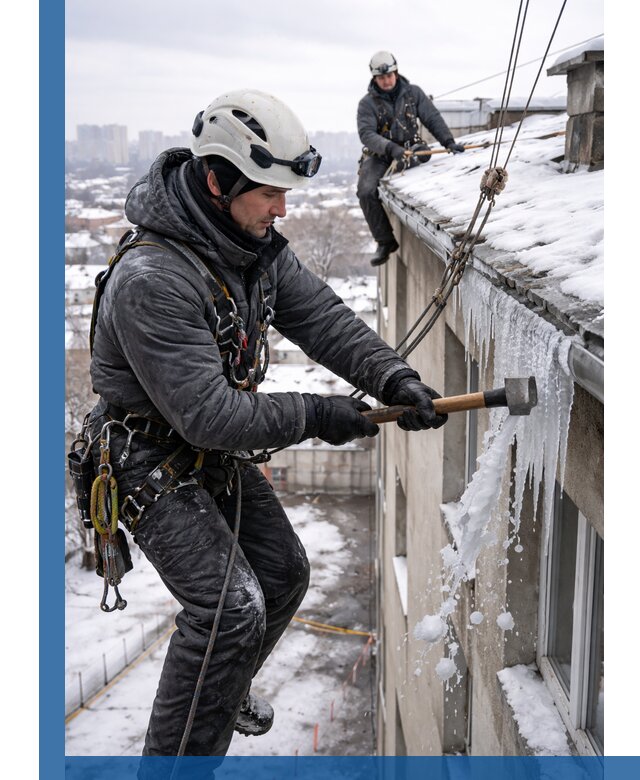 Сбивание и удаление сосулек с крыши в Ельце безопасно