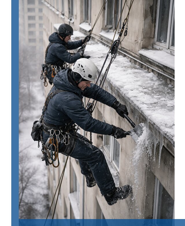 Удаление наледи и сосулек с карнизов в Ельце профессионально