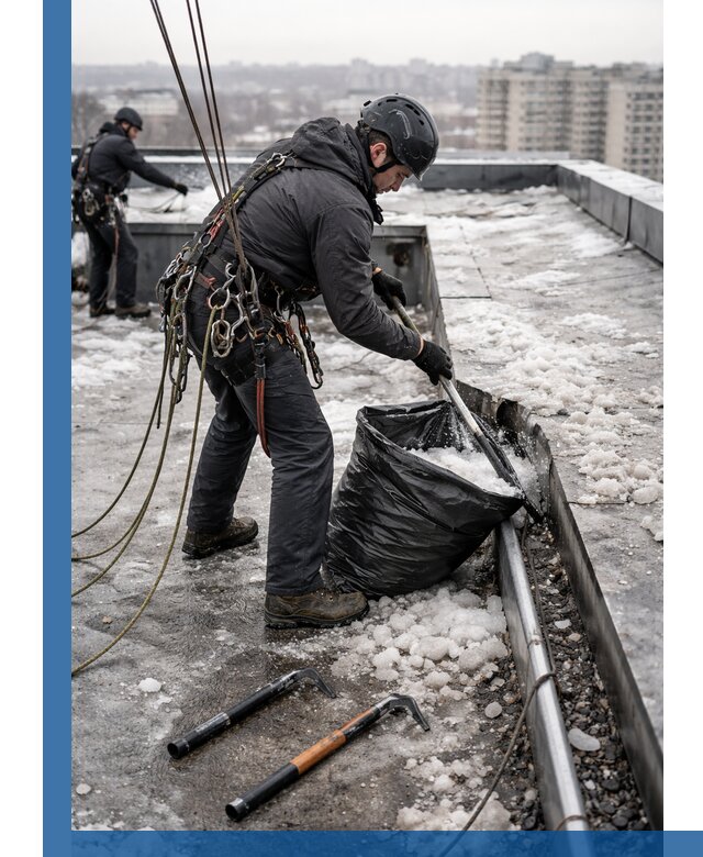 Аварийная очистка кровли в Ельце от промальпинистов