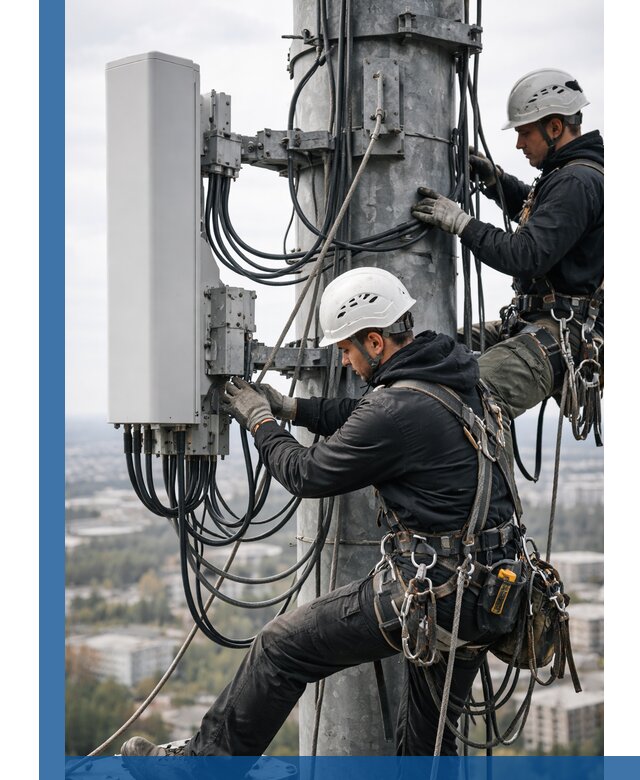 Монтаж оборудования связи на мачте в Ельце с пусконаладкой