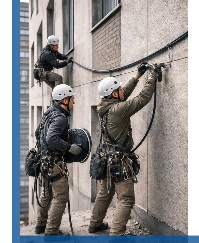 Прокладка кабеля по фасаду в Ельце, профессиональный монтаж