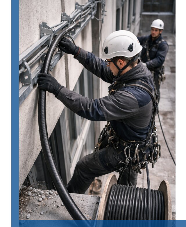 Протяжка кабеля питания на высоте в Ельце с гарантией безопасности и качества