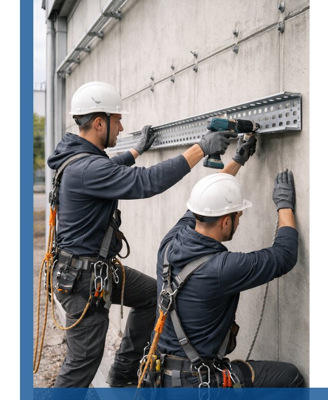 Монтаж кабельных лотков на фасаде зданий в Ельце с гарантией