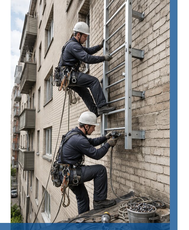 Монтаж пожарной лестницы в Ельце от 25670 р заказать у ВЫСОТНИК-Елц