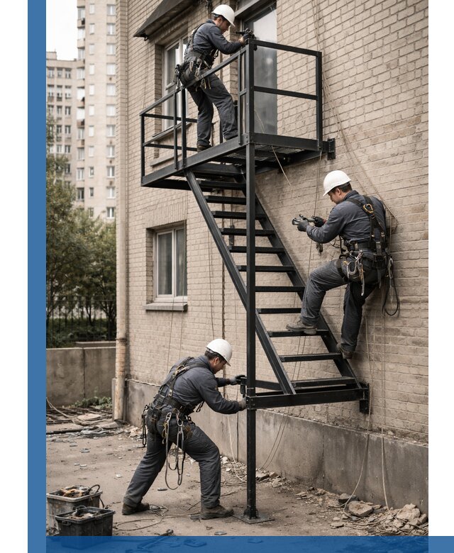 Монтаж пожарной лестницы в Ельце, установка и крепление