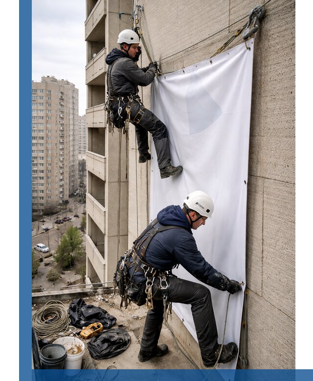 Профессиональный монтаж баннеров на фасаде в Ельце