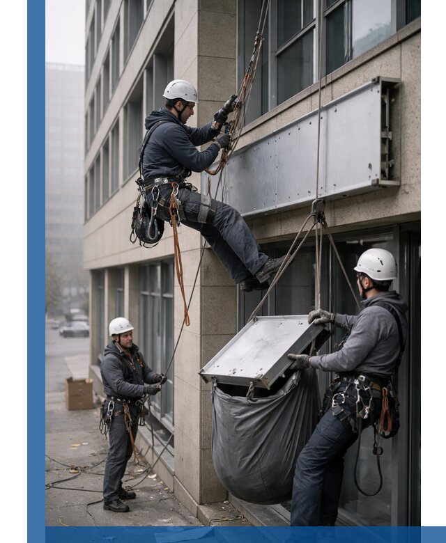 Демонтаж рекламной вывески с высотными работами в Ельце