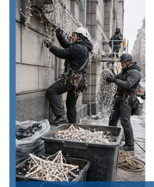 Демонтаж новогоднего оформления и гирлянд в Ельце