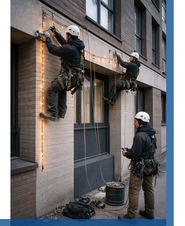 Монтаж гирлянд на фасаде в Ельце от 3594 р. | ВЫСОТНИК-Елц