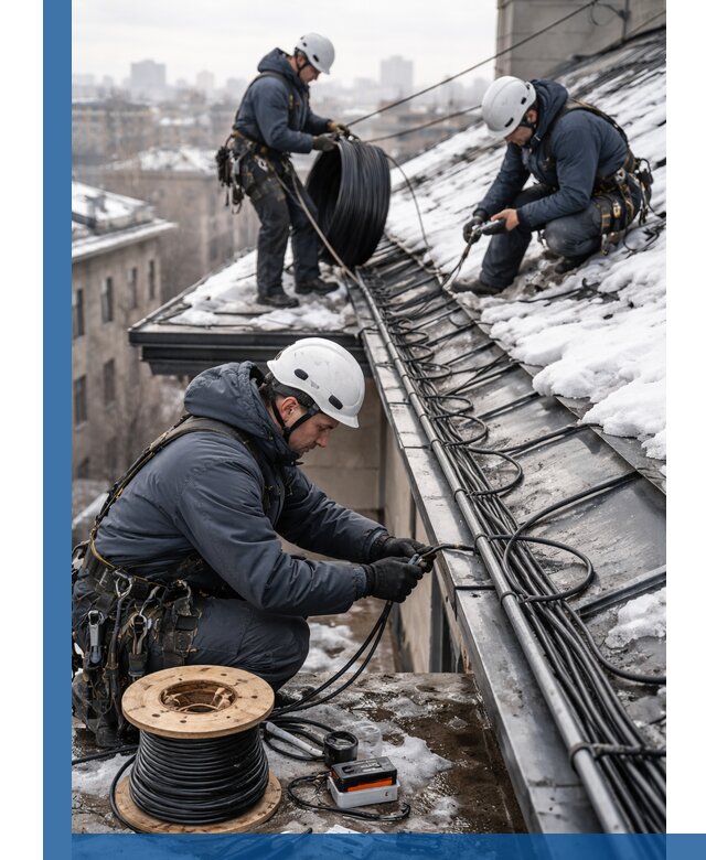 Монтаж греющего кабеля на кровле в Ельце под ключ