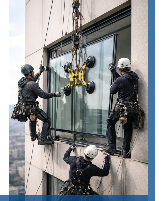 Монтаж стеклопакетов на высоте в Ельце от 3286 р. | ВЫСОТНИК-Елц