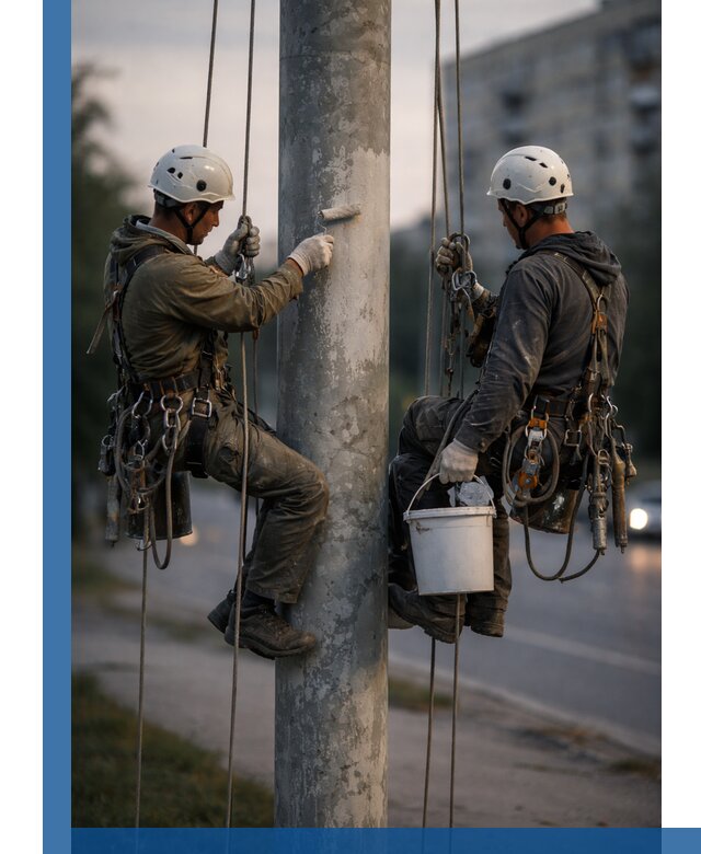 Покраска опор освещения и антикоррозийная защита в Ельце