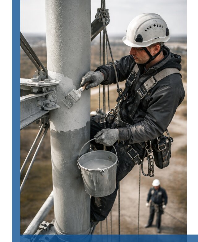 Покраска мачт связи в Ельце промышленными альпинистами