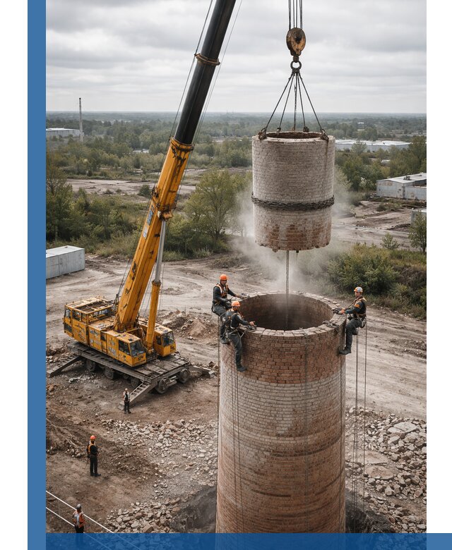 Демонтаж дымовой трубы в Ельце с гарантиями безопасности