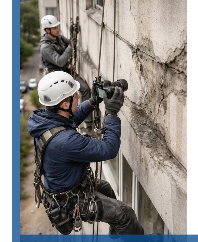 Фотофиксация дефектов фасада с высотной съемкой в Ельце