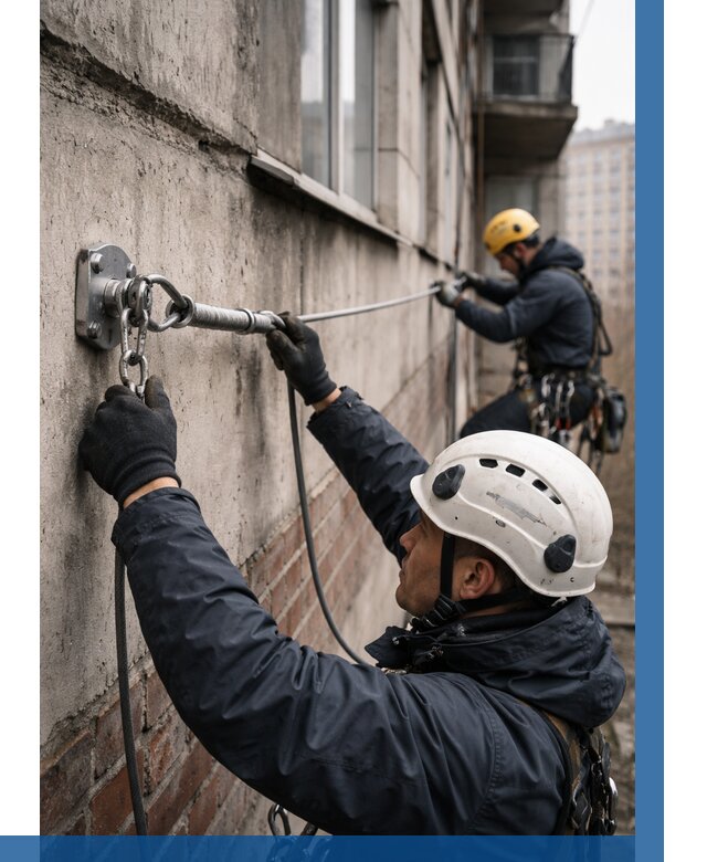 Монтаж анкерных линий в Ельце от 3080 р. | ВЫСОТНИК-Елц