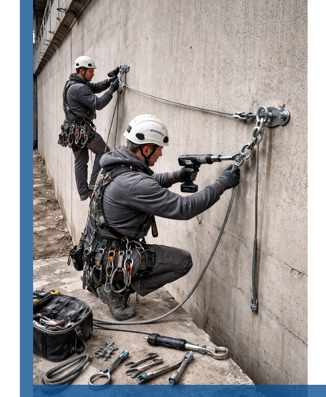 Монтаж анкерных линий высотной безопасности в Ельце