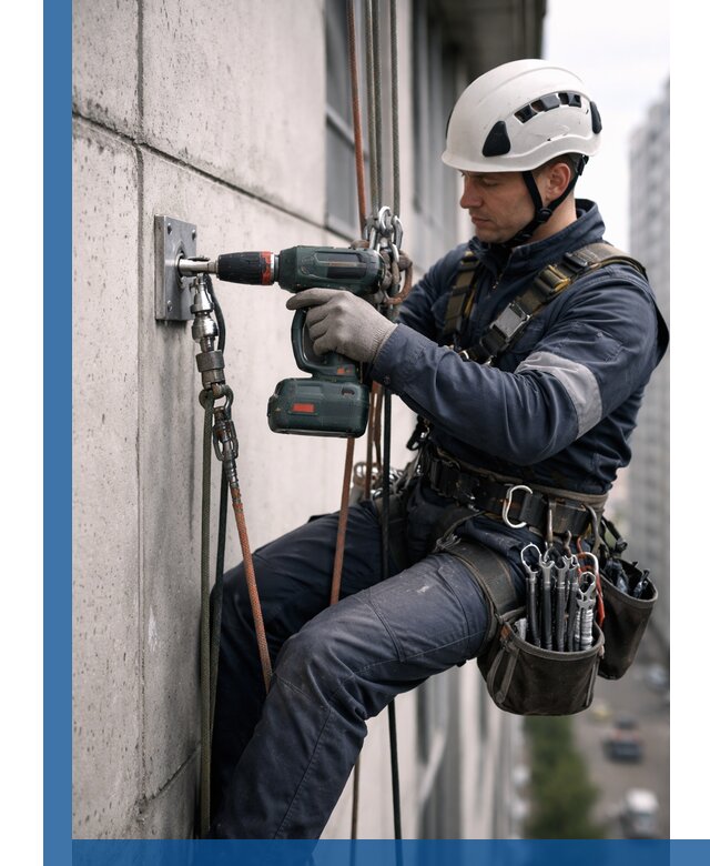 Установка анкерных точек для высотных работ в Ельце