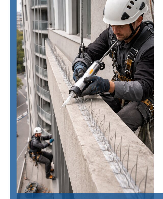 Установка шипов от птиц на фасадах и кровлях в Ельце